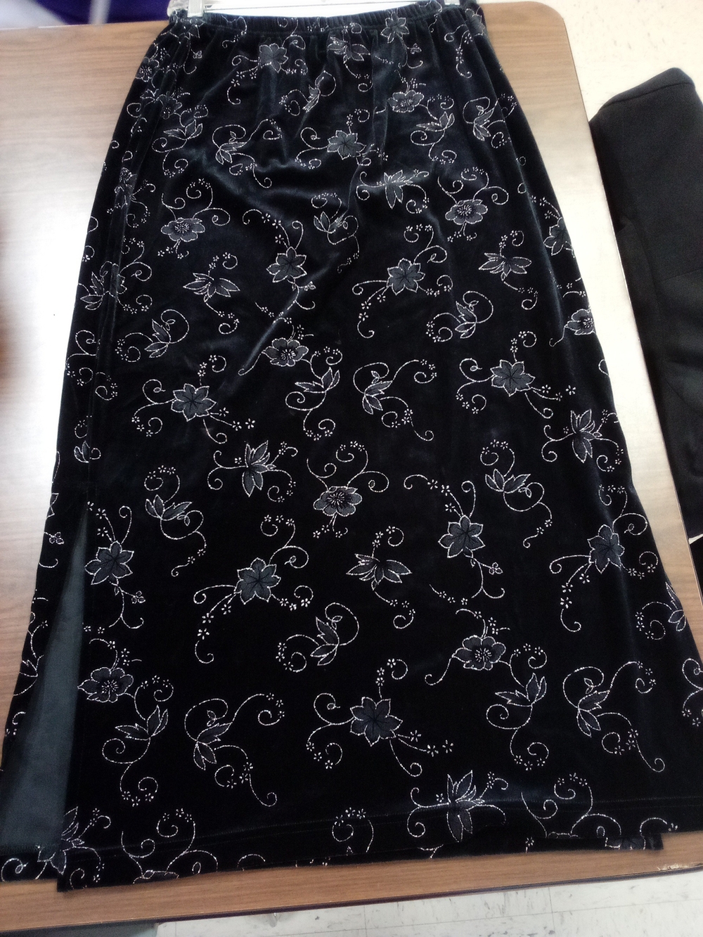 Joanna Black Velvet Maxi Skirt with Silver Floral Accents 5131p
